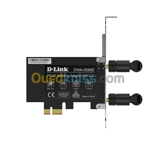 D LINK DWA X586E ADAPTATEUR PCIe WIFI 6E AX5400  TRIPLE-BANDE  BLUETOOTH 5.2  ANTENNES 5dBi 3