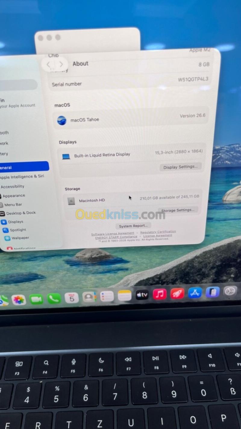 MACBOOK AIR  2023 M2 15'' 08RAM 256 SSD BATTERIE 94% CYCLE 100 EXCELLENT ETAT GARANTIE 06 MOIS A2-6 4