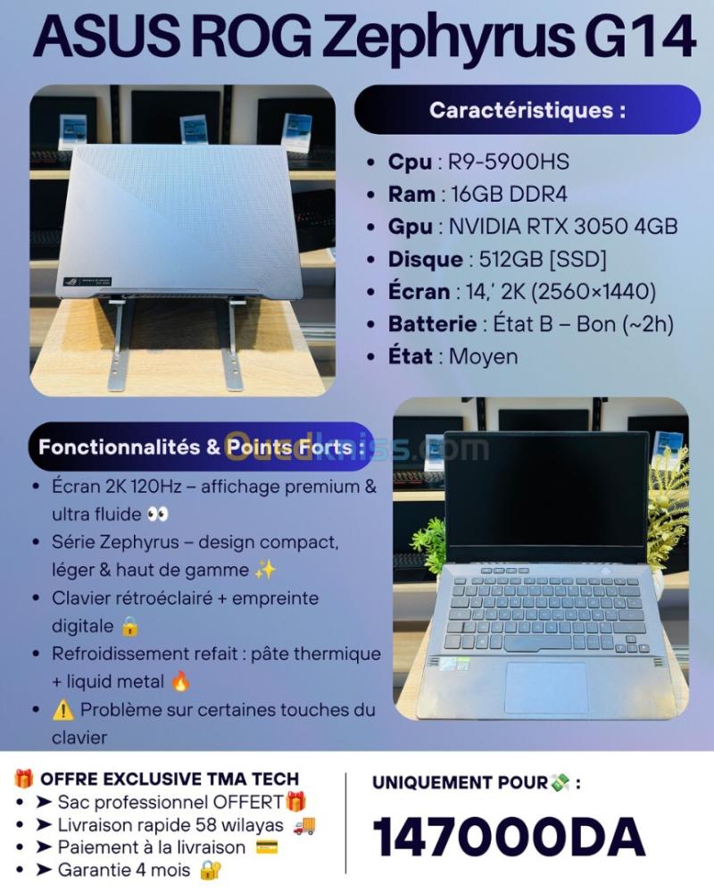 ASUS ROG Zephyrus G14   Ryzen 9-5900HS  16/512 RTX 3050 4GB  2K 120hz 7