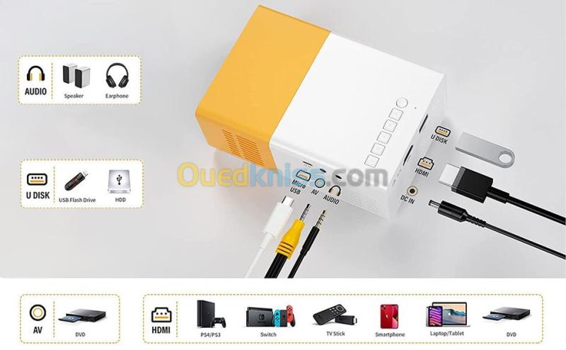 Mini Projecteur Datashow, Vidéoprojecteur Full HD 1080P, Projecteur de Film Portable, Projecteur de Cinéma Maison Multimédia Compatible avec HDMI, USB, VGA, AV 2